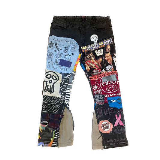 PATCHED JEANS w/ FLARED BOTTOM (38x34)